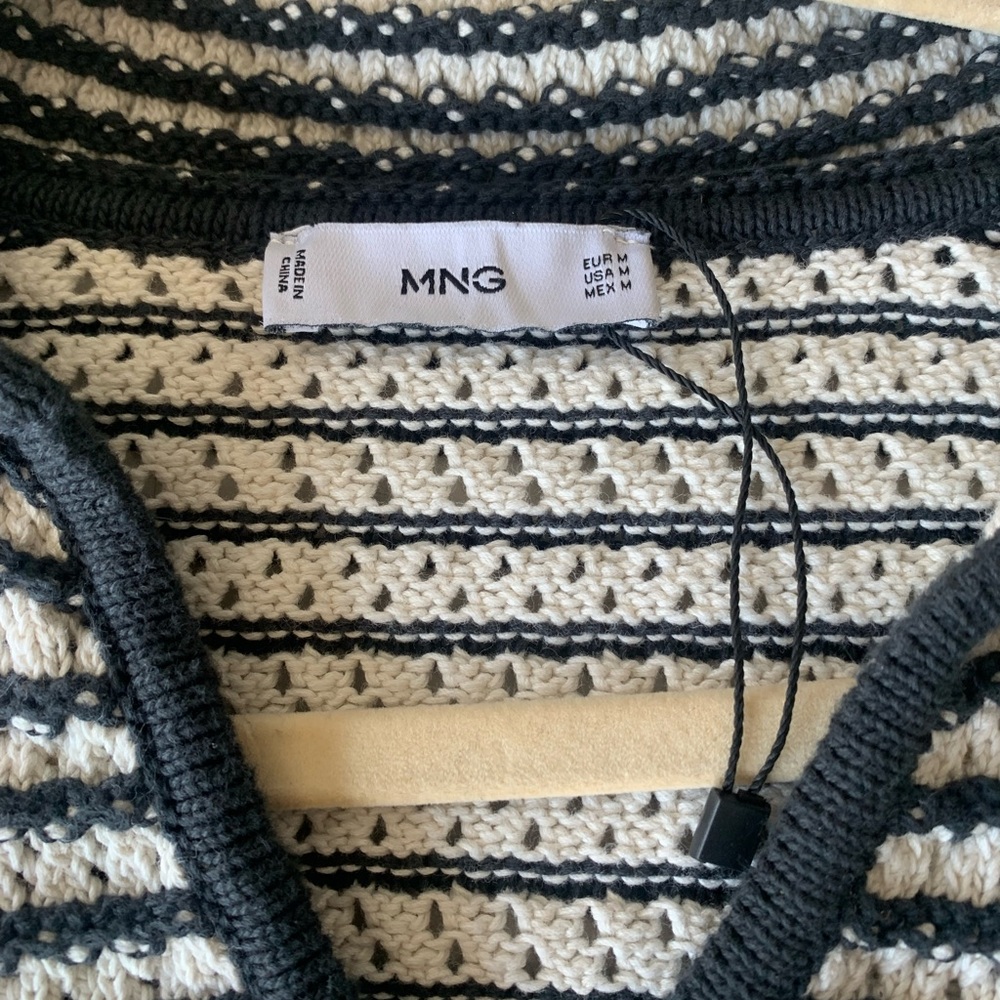 MANGO Striped Knit Short Sleeve Polo - Cream & Black - Picture 3 of 6